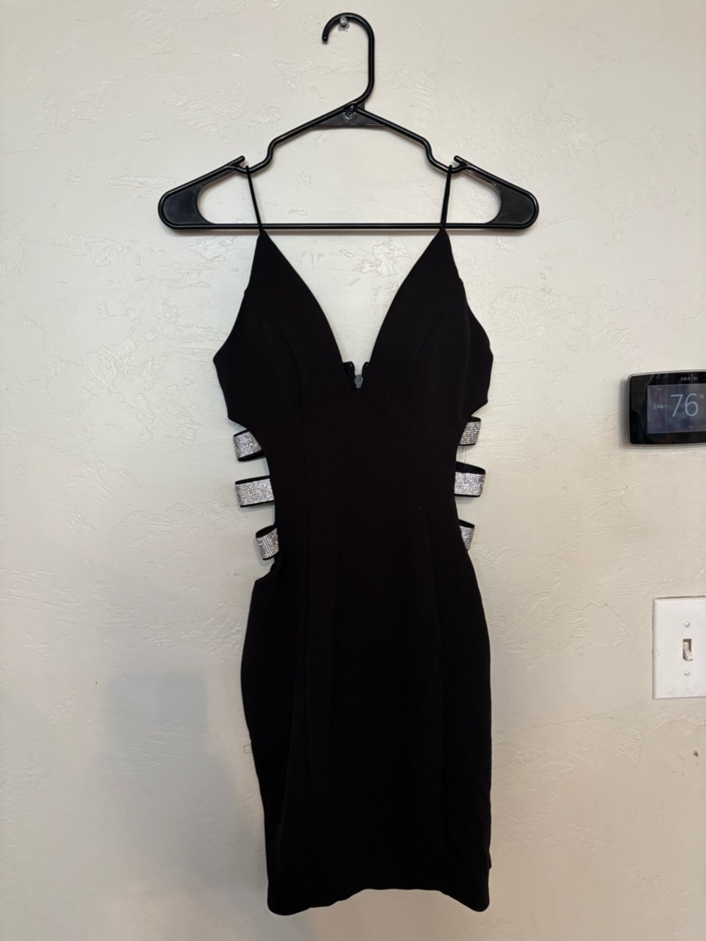 Windsor Black Spaghetti Strap Mini Dress with Glitter Side Straps